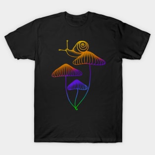 Rainbow Snail Sitting on Mushrooms T-Shirt